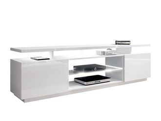 Mirjan24 Mueble Tv Figura, Blanco + Blanco Brillante, N&uacute;mero De Puertas: 2, N&uacute;mero De Cajones: 0, 180x56x40cm, Led