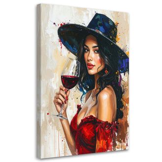 Feeby Impresi&oacute;n De Imagen Mujer Con Sombrero Y Vino Glamour 70x100