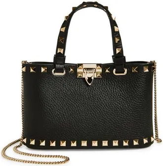 Valentino Garavani Mini Rockstud Leather Top Handle Bag in Nero at Nordstrom