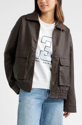 BP. Relaxed Faux Leather Jacket in Brown at Nordstrom, Size Xx-Small