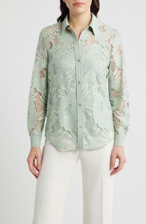 Anne Klein Lace Button-Up Shirt in Soft Aloe at Nordstrom, Size Medium