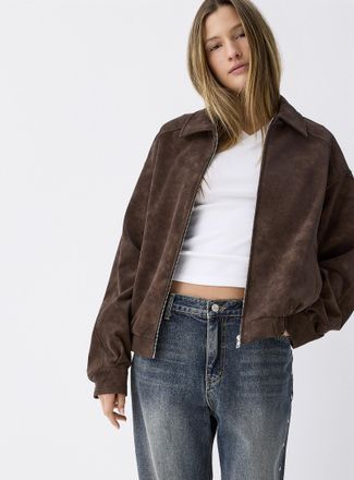 Twik Womens Oversized suede-finish jacket