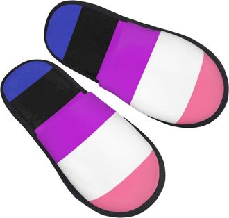 Generic Women Men Slippers Genderfluid Pride Flag House Shoes Fluffy Indoor Shoes Deluxe Bedroom Slippers For Travel Spa Party M