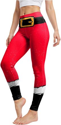 Generic Christmas Leggings for Women UK High Waisted Print Winter Thermal Yoga Leggings Workout Trousers Running Tights Pants for Gym Christmas Costume (Red 4