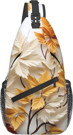 Generic Yellow And White Embossed Maple Leaves Sling Bag Anti Theft Cross Body Bag Adjustable Chest Backpack For Men Casual Cycling