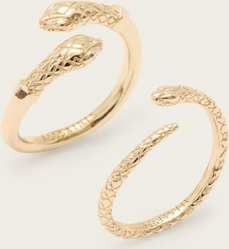 AllSaints Womens Brass Serpent Textured Ring Set, Size: S