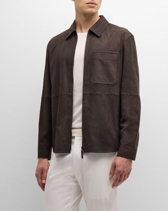 Ermenegildo Zegna Mens Suede Full-Zip Overshirt