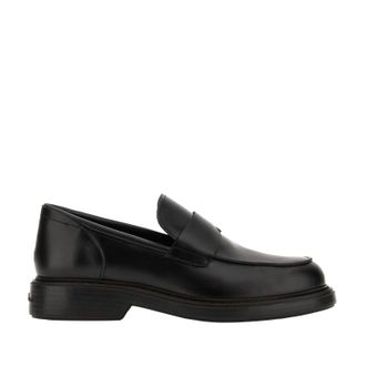 Hogan H704 Loafers in Nero Calfskin with Rubber Sole