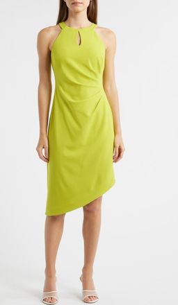 Anne Klein Side Pleat Asymmetric Dress in Citron Zest at Nordstrom, Size 14