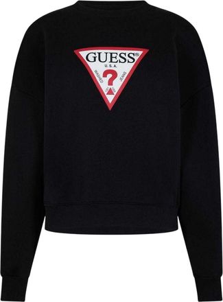 Guess Dames-trui met ronde hals en relaxte pasvorm uit de Icon-collectie (Jet Zwart)