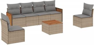 vidaXL Set Sof&aacute;s De Jard&iacute;n 7 Piezas Y Cojines Rat&aacute;n Sint&eacute;tico Beige Vidaxl