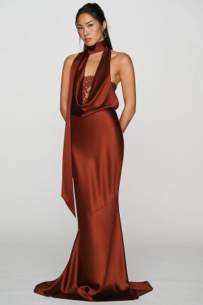 Retrof&ecirc;te Melly Draped Halter Satin Maxi Dress