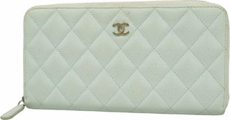 Chanel Light Blue Grained Calfskin Long Wallet (Bi-Fold) (Pre-Owned)