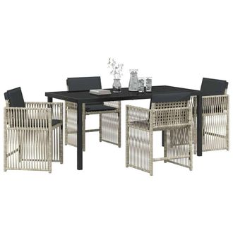 Berkfield Home Modern 5 Piece Garden Dining Set with Cushions Light Grey Poly Rattan