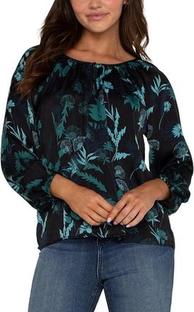 Liverpool L.A. Top Womens Green Tropical Long Sleeve Blouse FROG540
