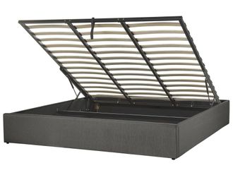 Beliani Cama matrimonial de tejido gris 180x200