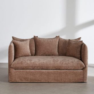 Maisons du monde Sof&aacute; cama de 2 plazas aterciopelado beige latte con colch&oacute;n de 10 cm