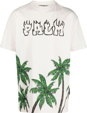 Palm Angels palm-print cotton T-shirt - men - Cotton - L - White