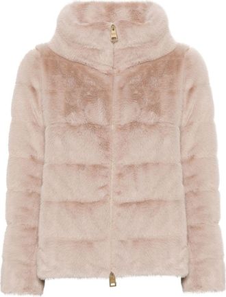 Herno faux-fur zipped jacket - women - Polyamide/Duck Down/Polyester - 44 - Neutrals