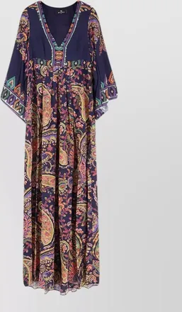 Etro paisley-print viscose v-neck long-sleeve maxi dress
