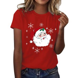 Generic Christmas Shirts Womens Tops UK Casual Short Sleeve Crew Neck Tunic Shirts Funny Xmas Tree Red Wine Glass Cow Print Blouse Dressy Trendy Lightweight H