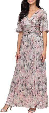 S.L. Fashions Bodre Metallic Floral Print Gown in Beige Multi at Nordstrom, Size 16