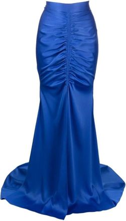 Alex Perry Elektrisch Blauwe Gedrapeerde Treinrok - Dames - Maxi Rokken - Blauw - 2XS - Satijn - Rokken