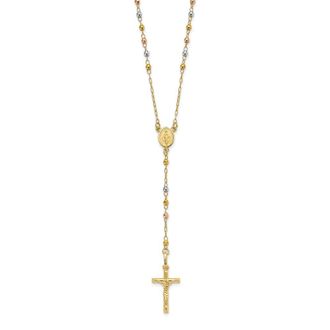 Diamond2Deal 14K Tri-color Gold Polished Faceted Beads Rosary Necklace 24