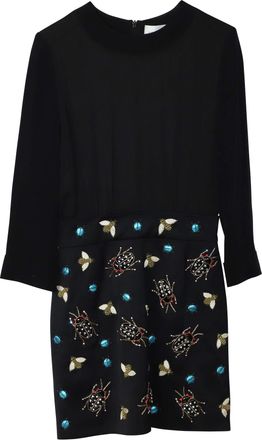 Victoria Beckham Insect Appliqu&eacute; Long Sleeve Dress in Black Viscose