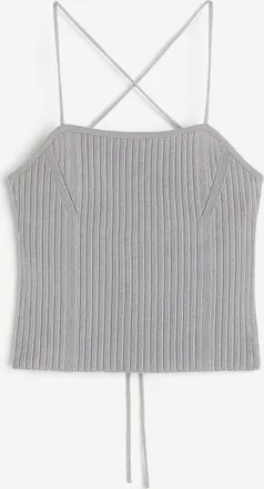 H&M Geripptes Top mit Schn&uuml;rdetail - Hellgrau