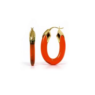 Gold & Honey Womens Carved Oval Lucite Birthstone Hoop Earrings In January - Garnet