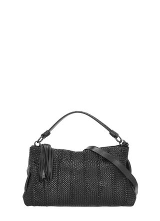Reptiles House Fringed Braided Black Shoulder Bag with Dual Compartments