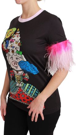 Dolce & Gabbana Womens Black Year Of The Pig Top Cotton T-Shirt