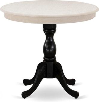 East West Furniture Antique 36 Round Kitchen Table for Compact Space - Wirebrushed Butter Cream Top & Black Pedestal