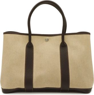Herm&egrave;s Brown Dark Brown Natural Toile H Shoulder Bag Tote Bag (Pre-Owned)