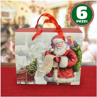 Trade Shop Trade Shop - 6 Scatole Da Regalo Stampa Babbo Natale Classico Manici Rossi 23 X 12,5 X 27,5cm