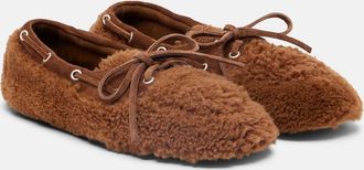 Miu Miu Suede-trimmed shearling boat shoes