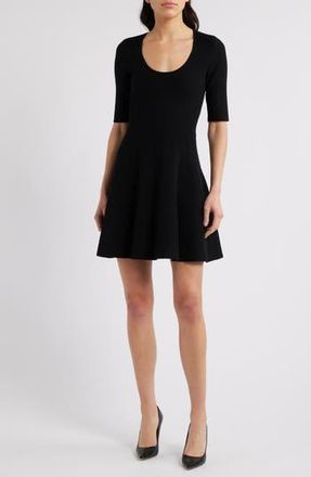 BOSS Scoop Neck Fit & Flare Rib Dress in Black at Nordstrom Rack, Size X-Large
