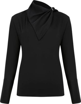 Courr&egrave;ges Zwarte Asymmetrische Blouse met Sjaaldetail - Dames - Longsleeves - Zwart - XS - Tops