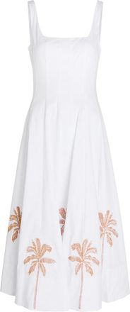 Staud Wells Appliqu&eacute;d Stretch-cotton Midi Dress - White - 6 (UK10 / S)