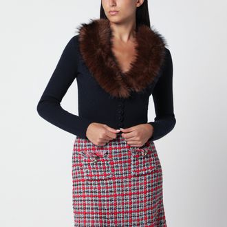 Self Portrait Navy blue knitted cardigan with faux fur