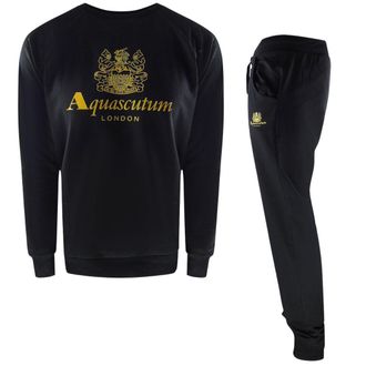 Aquascutum Mannen London Logo Crew Neck Trainingspak Set (Zwart)