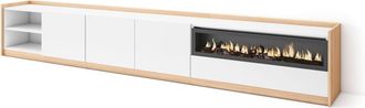 Skraut Home Mueble tv efecto madera blanco roble 310x37x50cm chimenea efecto fuego
