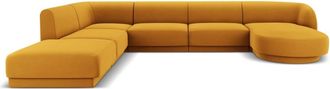 MICADONI Sofá esquinero panorámico izquierdo 6 plazas de terciopelo amarillo