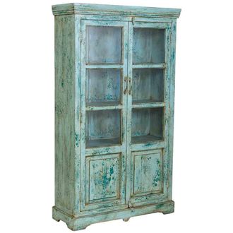 Wanderlust Deco Vitrina de madera artesanal turquesa 105x40x180h cm