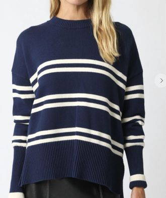 Olivaceous Diane Stripe Pullover Sweater In Deep Blue Cream