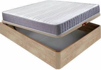 Colchones Aznar Colchón visco Line 19 cm firmeza alta suavidad y económico + Canapé abatible madera 3D transpirable altura 34 cm 150x190 cm - Roble