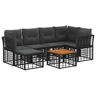 vidaXL Conjunto De Sof&aacute;s De Exterior 7 Pcs Negro Y Gris Oscuro Vidaxl