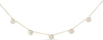House of Brilliance 14K Yellow Gold 2.00 Cttw Diamond Cluster 18 Station Necklace (I-J Color, I1-I2 Clarity)