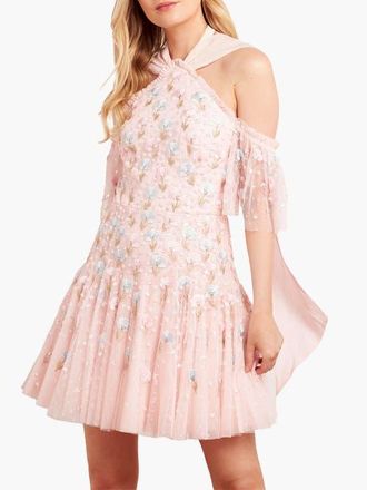Needle & Thread Dandelion Ditsy Halter-neck Mini Dress in Seashell at Nordstrom, Size 2